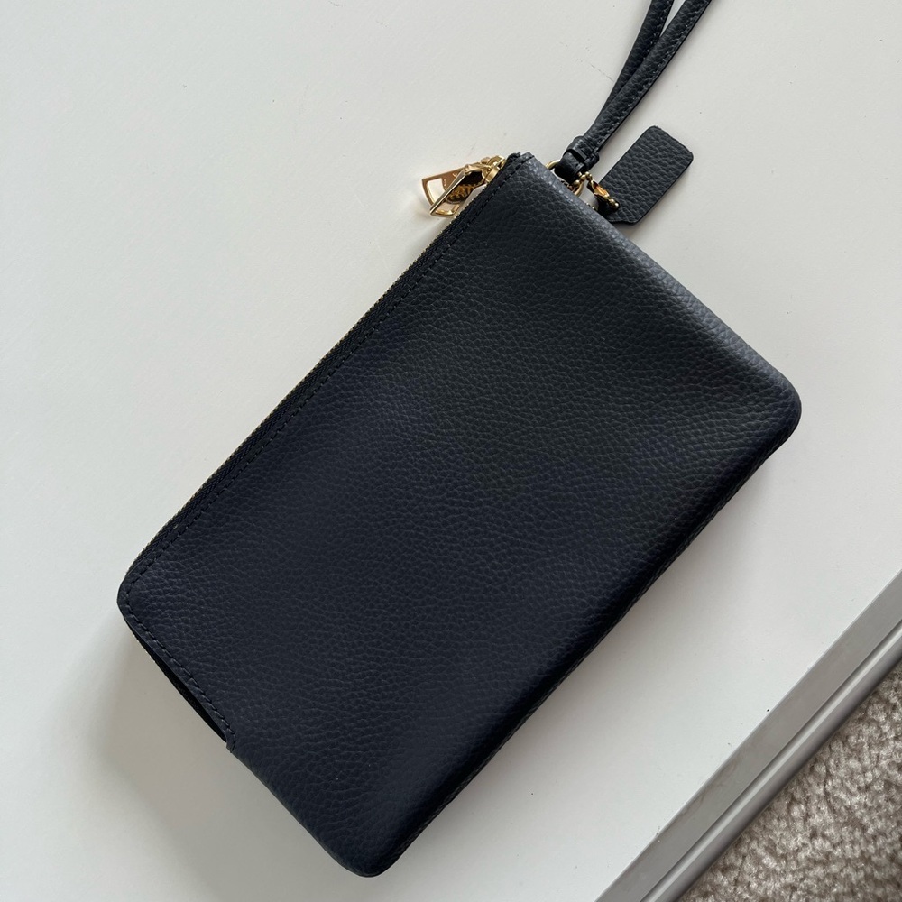 Coach Navy blue Leather double zipper Wristlet with Gold Accents - Picture 5 of 9